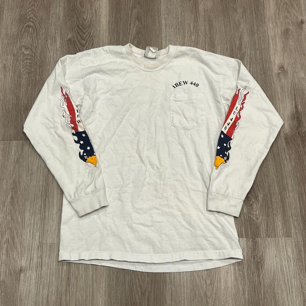 Vintage Calvert Company Men's White Long Sleeve American Graphic L